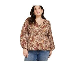 Maurices Sparkle Balloon Sleeves Top Womens Sz 2X Glittery Paisley.